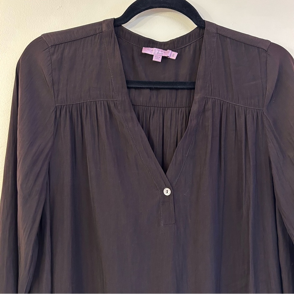 Calypso St. Barth Brown Satin Top Sz Small Resortwear Beach Tropical Vacation - Picture 2 of 9